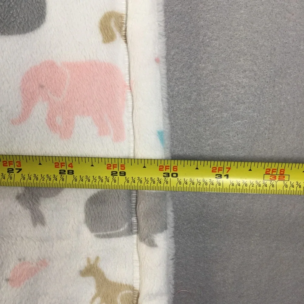 Carters Baby Blanket White Animal Print Elephant Whale Kangaroo Fox Fleece 37x30